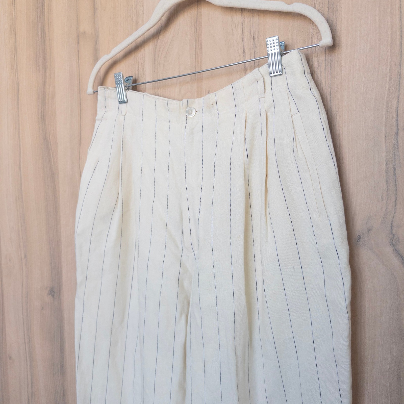 Vintage J. Peterman Company Linen Trouser Pants 10 Ivory Pinstripe High Rise — image 4 of 8